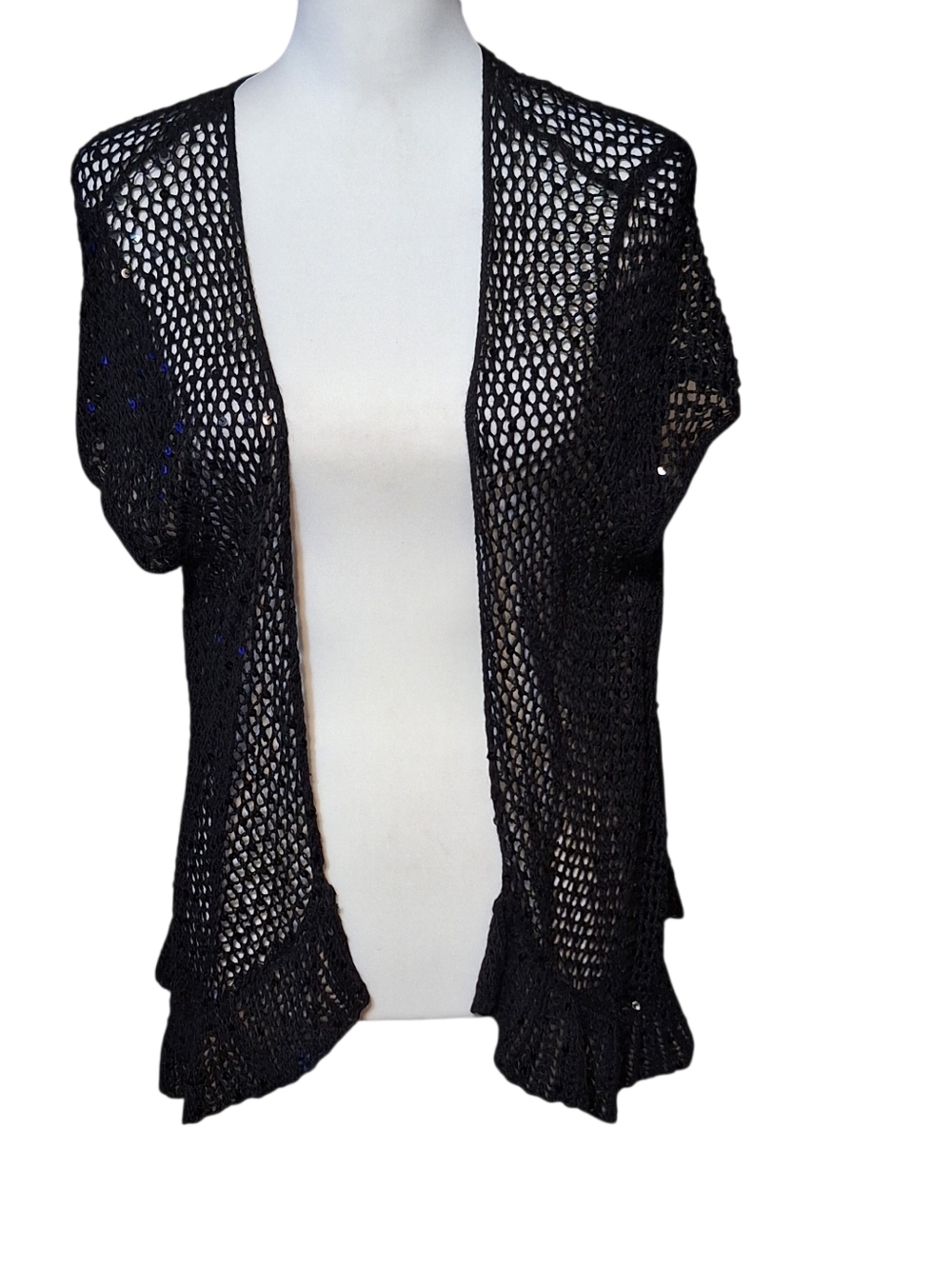 Vtg Y2K Indie Cardigan Festival Womens XL Fishnet Mesh Whimsigoth Fairy Grunge